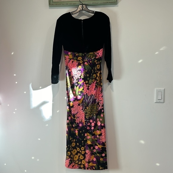 Vintage Siro 60s-70s Velvet upper bold floral mod midi dress women’s size medium - Picture 8 of 9